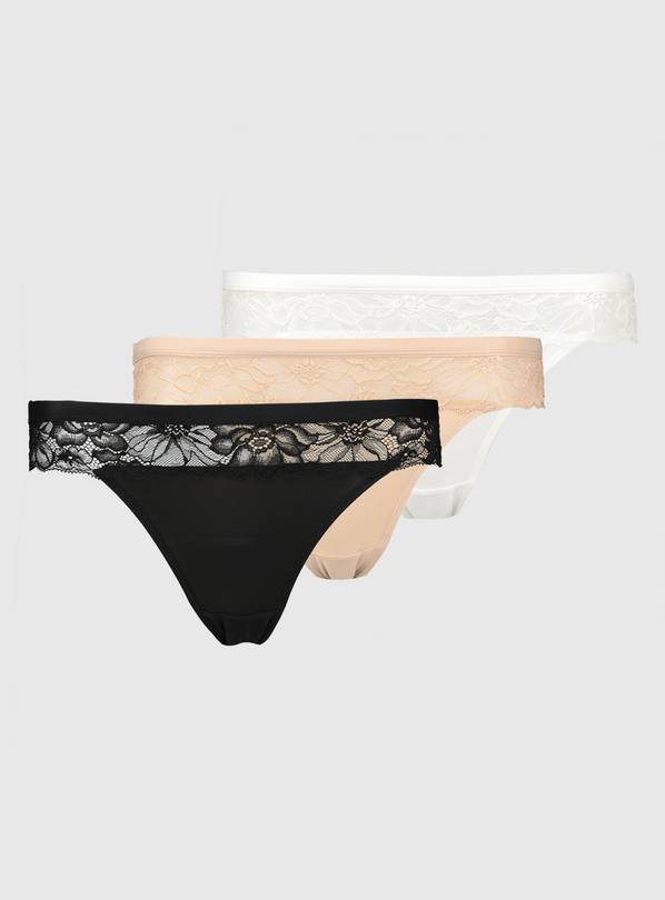 White, Black & Beige High Leg Knickers 3 Pack 6